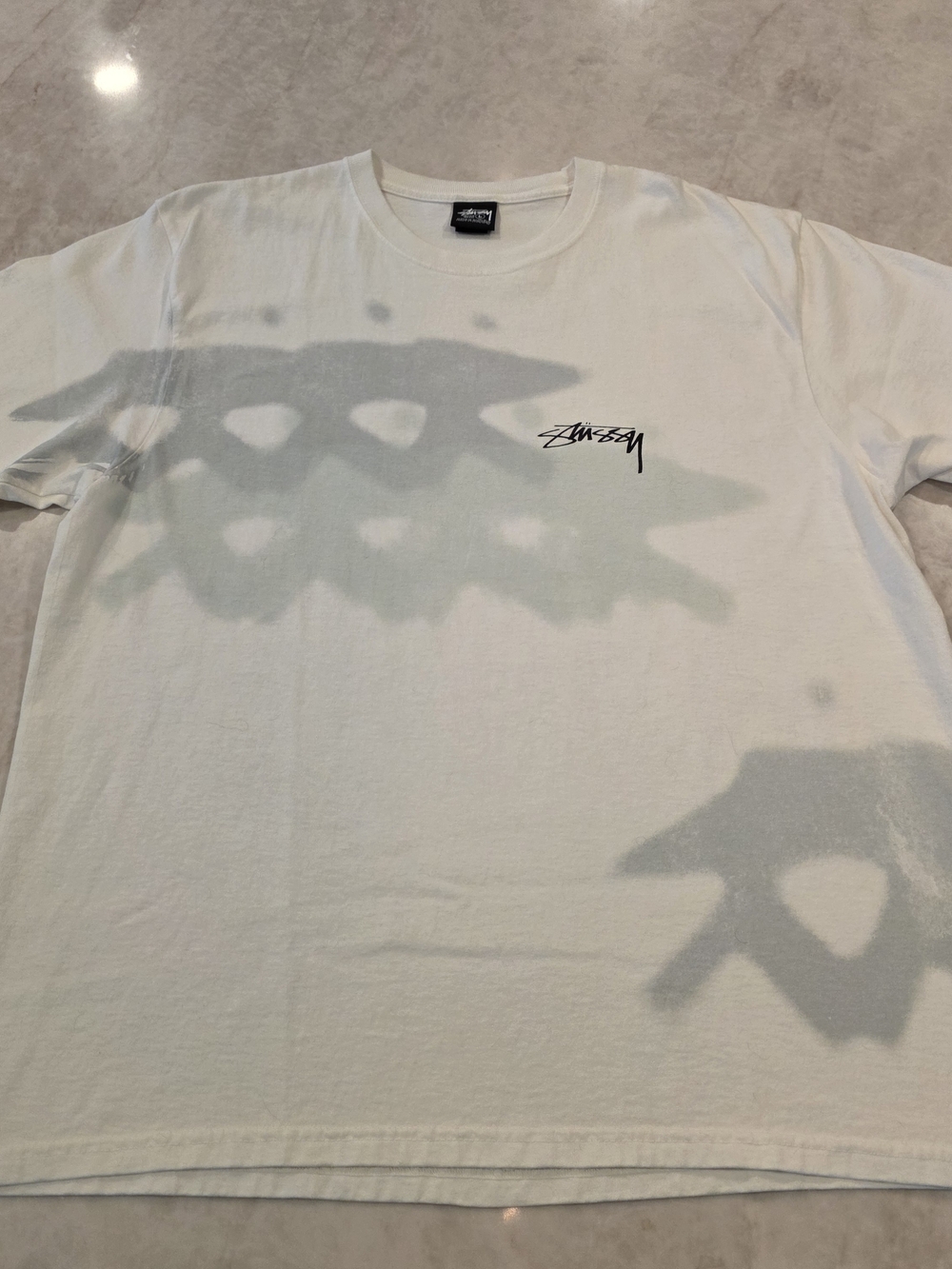 Stussy White Tee with Light Gray Graphic